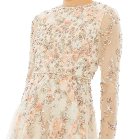 NWOT MAC DUGGAL FLORAL EMBELLISHED LONG GOWN‎ NUDE 14 11219 - Picture 3 of 7